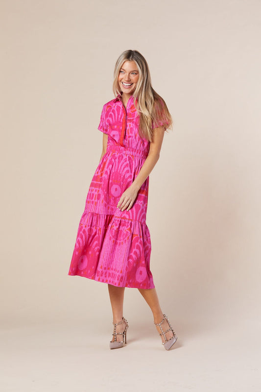 Gwyneth Dress in Hot Pink Moroccan Ikat
