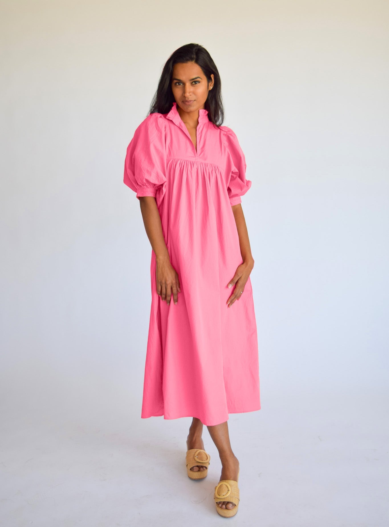 Hot Pink High Neck Midi Dress