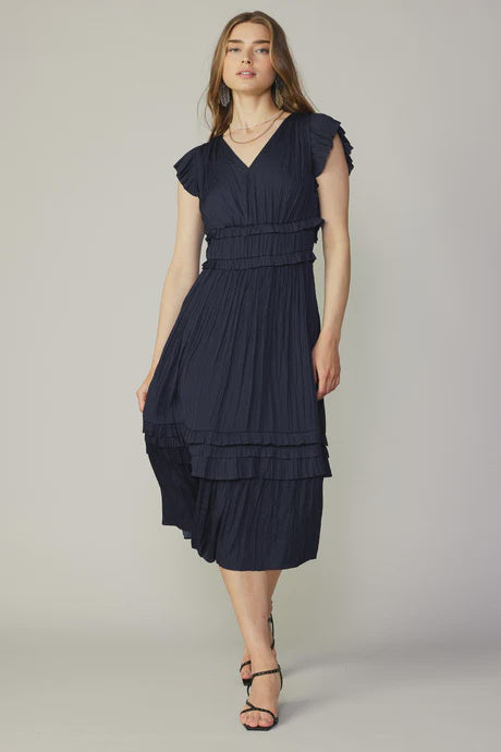 Sereia Pleated Midi Dress | Dark Navy