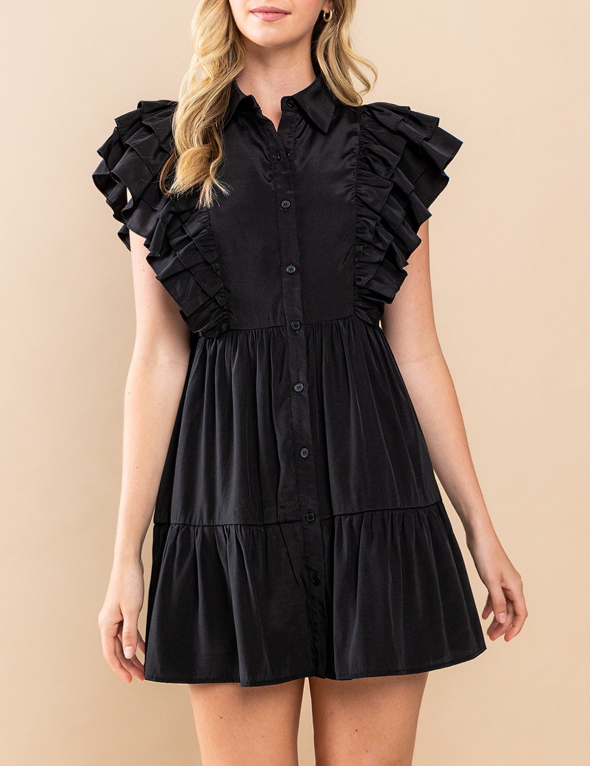 Black Ruffle Sleeve Dress