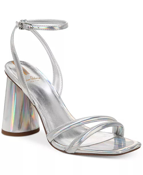 Kia Block Heel Sandal in Soft Silver Iridescent
