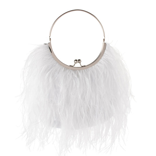 Penny Feathered Frame Bag - White